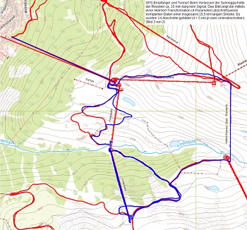 Verschobener Trackabschnitt vor der Helmerttransformation (blau) Verschobener Trackabschnitt vor der Helmerttransformation (blau)